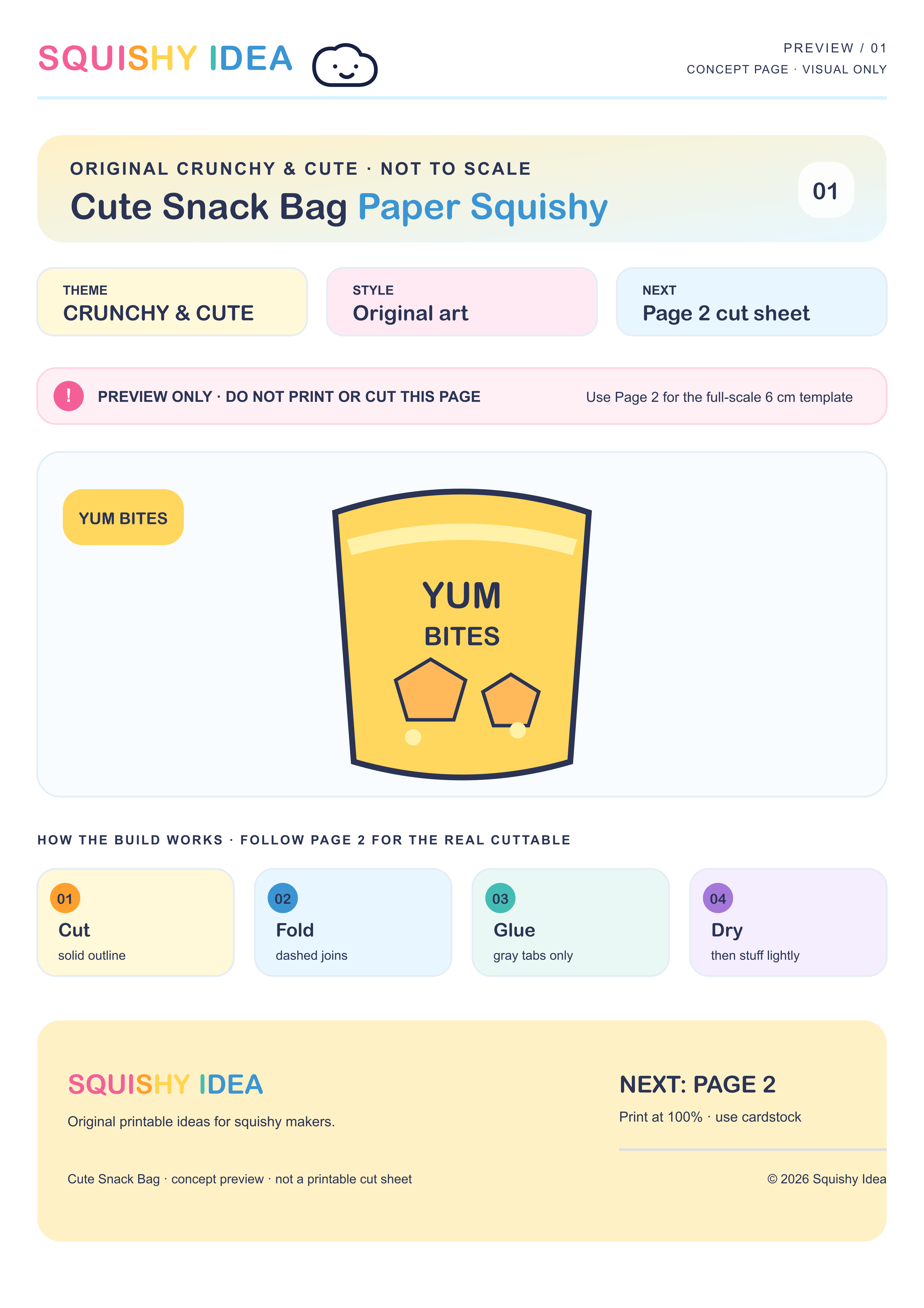 Cute Snack Bag Paper Squishy Template